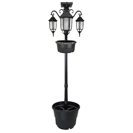 Sun-Ray Sun-Ray Madison Solar Lamp Post and Dual Planter - Black 302018DBLP